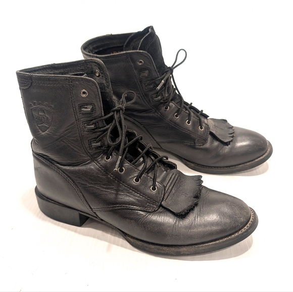 Ariat Shoes - ARIAT Women's Heritage Ii Distressed Lacer Black Leather Boots Size 9